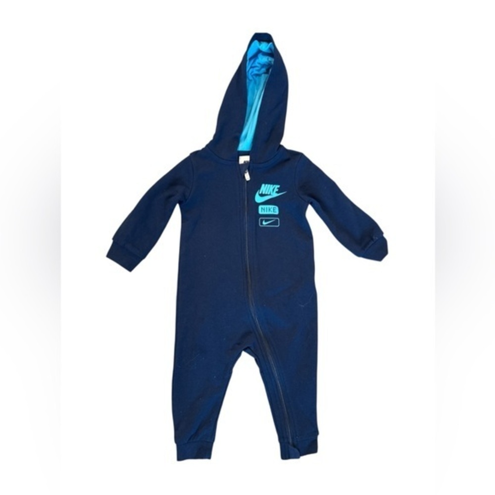 Nike Baby Boy Dark Blue Hooded One Piece Full Zip Romper Size 12 Month